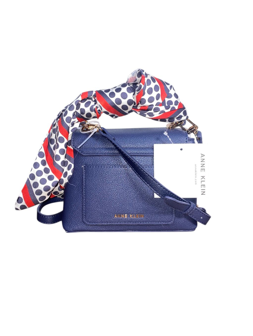 Bolso Anne Klein Satchel Azul: Elegancia Clásica con Toque de Seda