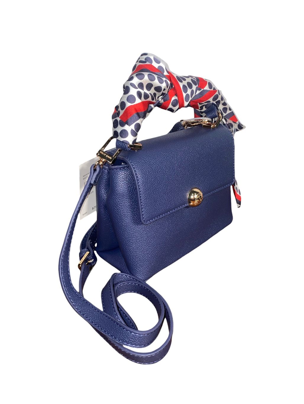 Bolso Anne Klein Satchel Azul: Elegancia Clásica con Toque de Seda