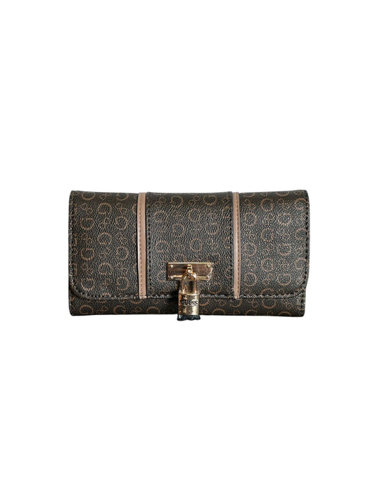 Cartera Larga GUESS Monograma Café con Broche Dorado